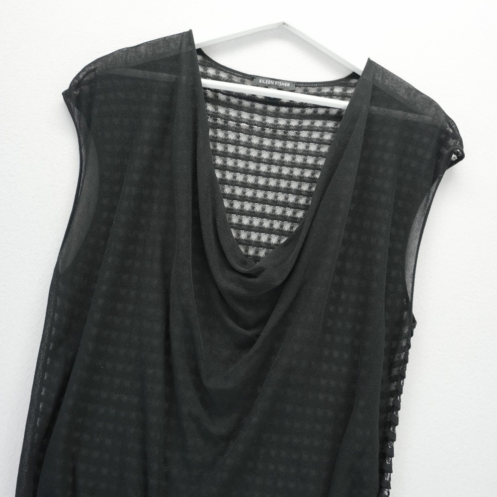 Eileen Fisher Black Cotton Mesh Back Cowl Neck Sleeveless Top Medium